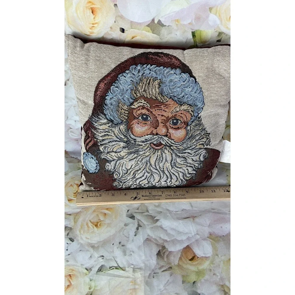 Santa Claus Throw Pillow NEEDLEPOINT Design Christmas 12x12 Vintage Made In USA